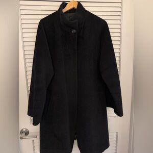Hilary Radley Classic Women's Black Wool Coat - Elegant Stand Collar